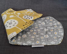 Load image into Gallery viewer, Cafetiere/French Press Coffee Pot Cosy in Scandi Mustard and Grey Fabric.  .
