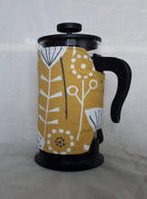 Load image into Gallery viewer, Cafetiere/French Press Coffee Pot Cosy in Scandi Mustard and Grey Fabric.  .
