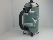 Load image into Gallery viewer, Cafetiere/French Press Wrap Around Cosy in Dog Breed Fabric. Standard or Bespoke Size coffee cosy.
